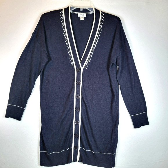 Per Se by Carlisle Womens Button Knit Long Cardigan Sweater Size Medium Blue - Picture 1 of 7